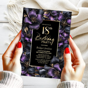 Purple and Grey Floral 18th Birthday Party Invitation
