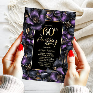 Purple and Grey Floral 60th Birthday Party Invitation