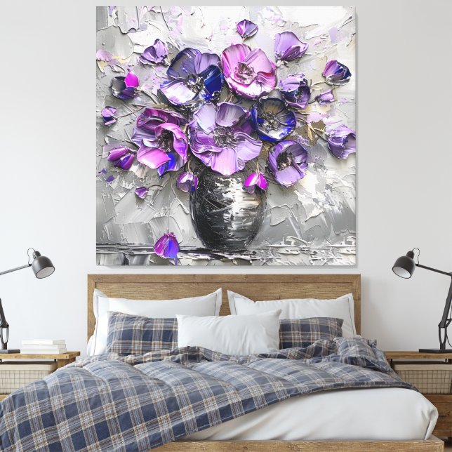 Purple and Grey Floral Art Prints (Insitu(Bedroom))