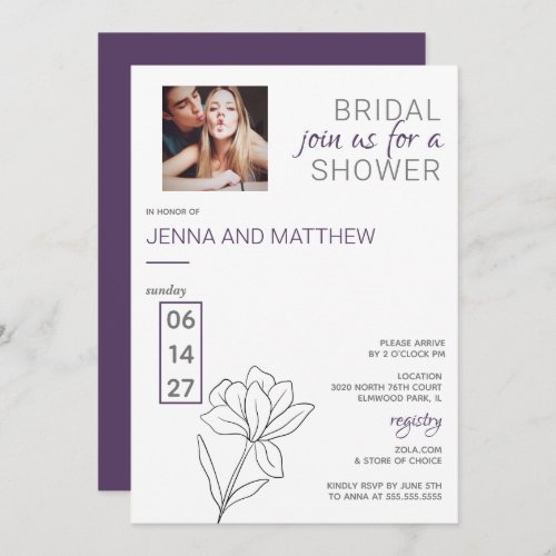 Purple and Grey Floral Bridal Shower Invitation