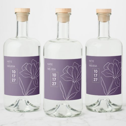 Purple and Grey Floral Liquor Bottle Label