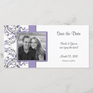 Purple and Grey Floral Save the Date Photo Cards