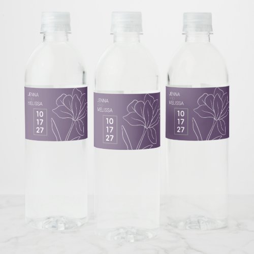 Purple and Grey Floral Water Bottle Label