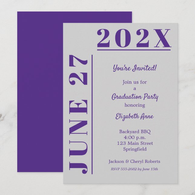 Purple and Grey Graduation Party Invitation (Front/Back)