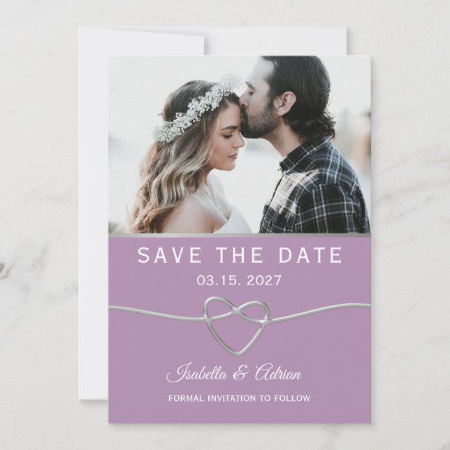 Purple and Grey Photo Wedding Save The Date (Front)