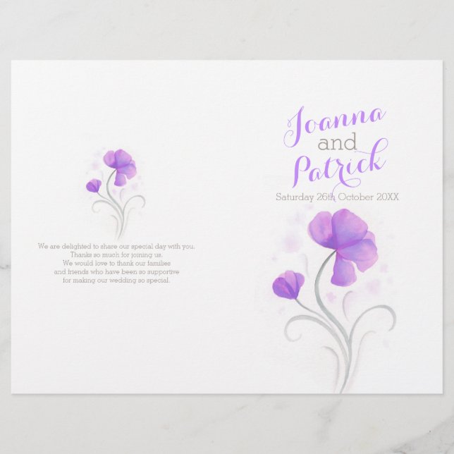 Purple and grey watercolor large wedding program (Front)