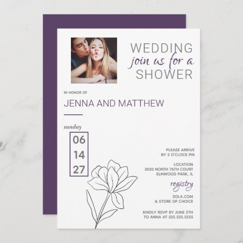 Purple and Grey Wedding Shower Invitation