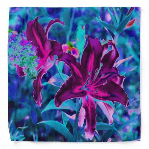 Purple and Hot Pink Abstract Oriental Lily Flowers Bandana
