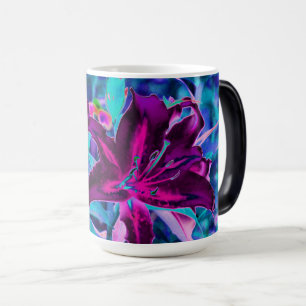 Purple and Hot Pink Abstract Oriental Lily Flowers Color Morph Mug