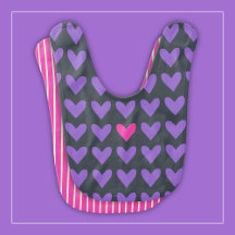Purple and Hot Pink Hearts with Colorful Stripes