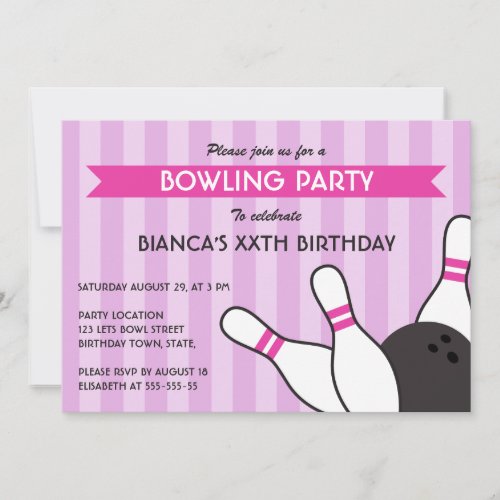 Purple and hot pink modern bowling birthday party
