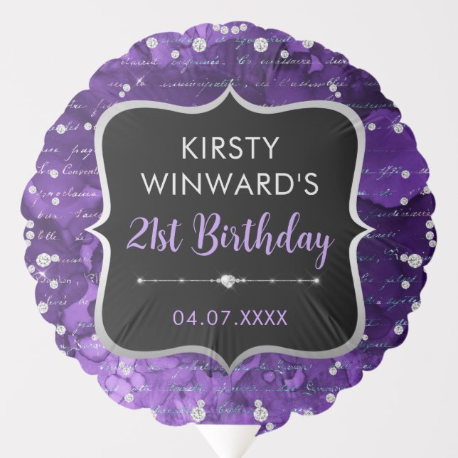 Purple and Iridescent Glitter Letters Birthday Balloon (Front)