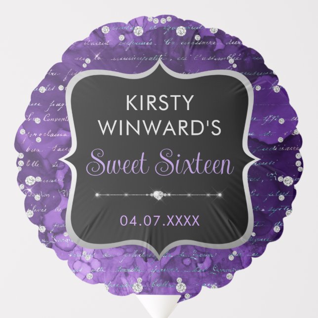 Purple and Iridescent Glitter Letters Sweet 16 Balloon (Front)