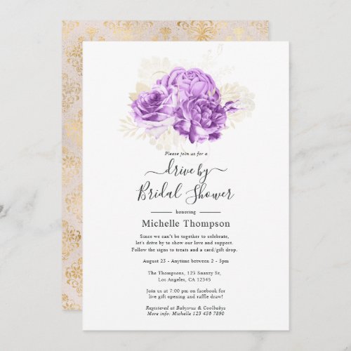 Purple and Ivory Floral Drive By Shower Invitation