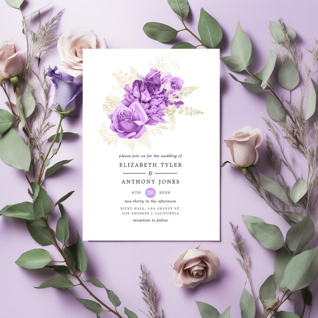 Purple and Ivory Floral Wedding Invitation (Creator Uploaded)