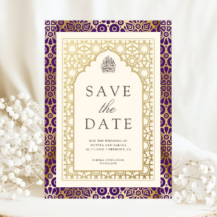 Purple and Ivory Islamic Arch Muslim Wedding Save The Date