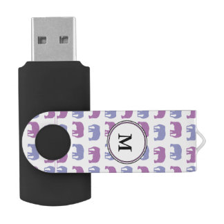 Purple and Lavender Elephants with Custom Monogram Flash Drive