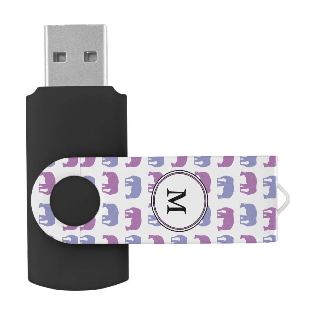 Purple and Lavender Elephants with Custom Monogram Flash Drive (Opened)