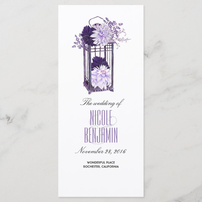 Purple and Lavender Floral Lantern Wedding Program (Front)