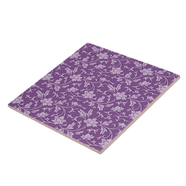 Purple and lavender floral pattern ceramic tile (Side)