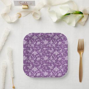 Purple and lavender floral pattern paper plates