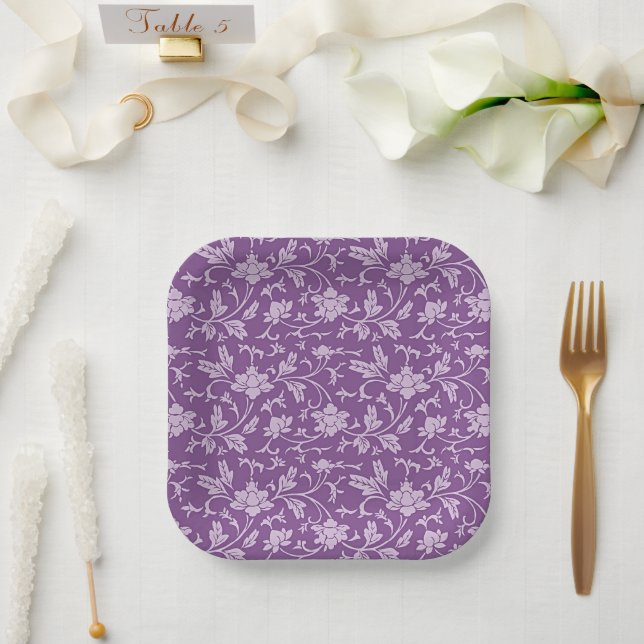 Purple and lavender floral pattern paper plates (Wedding)
