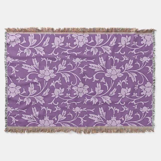 Purple and lavender floral pattern throw blanket (Front)