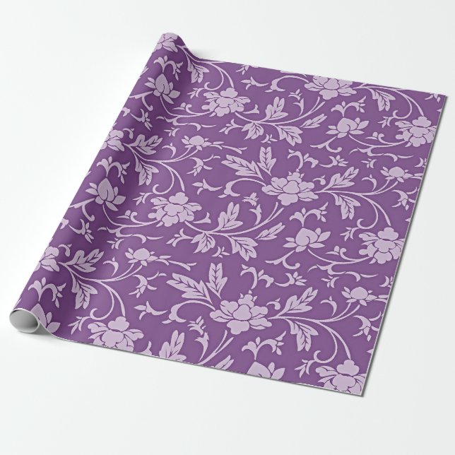 Purple and lavender floral pattern wrapping paper (Unrolled)