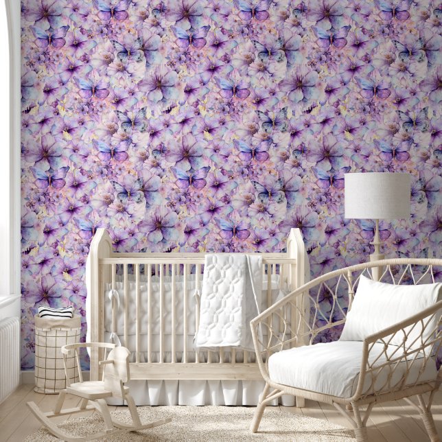 Purple and lavender flowers and butterflies  wallpaper  (Kids)