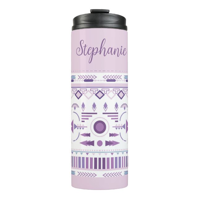 Purple and Lavender Geometric Boho Pattern Thermal Tumbler (Front)
