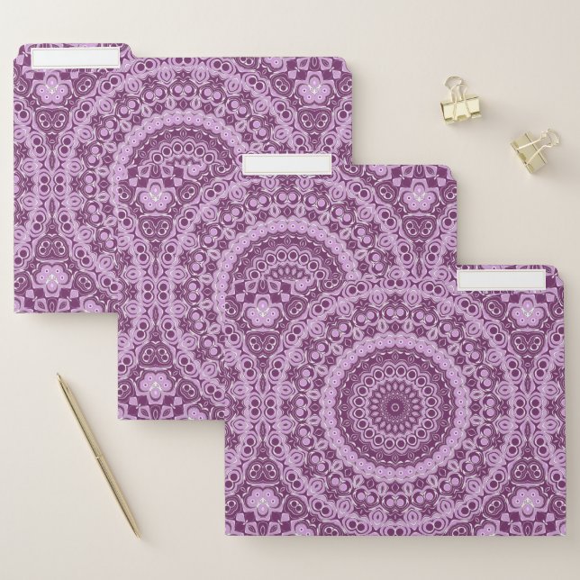Purple and Lavender Geometric Mandala Pattern File Folder (Set)