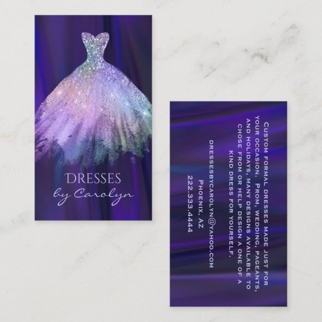 Purple and Lavender Glittery Seamstress  Business Card (Front/Back)