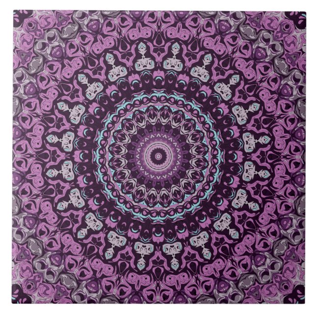 Purple and Lavender Mandala Pattern Design Ceramic Tile (Front)
