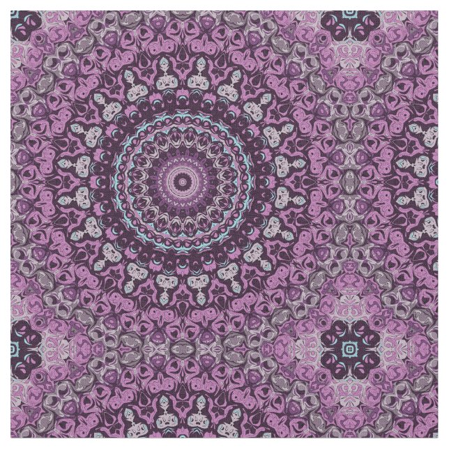 Purple and Lavender Mandala Pattern Design Fabric (Close Up)