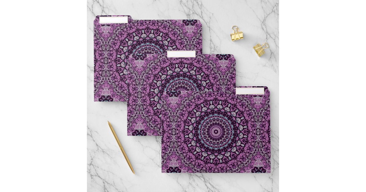 Design For Folder Math Color Purple Purple and Lavender Mandala Pattern Design File Folder | Zazzle