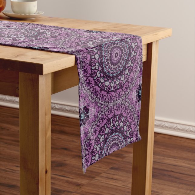 Purple and Lavender Mandala Pattern Design Medium Table Runner (In Situ)