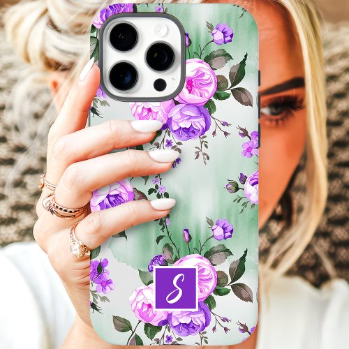 Purple And Lavender Monogram Floral Iphone 16 Pro Max Case