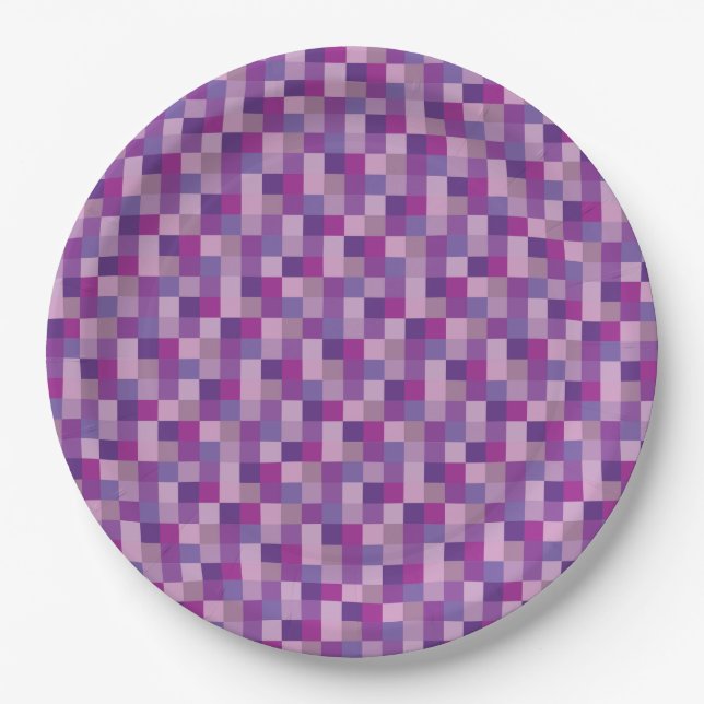 Purple and Lavender Pixelated Pattern Paper Plates (Front)