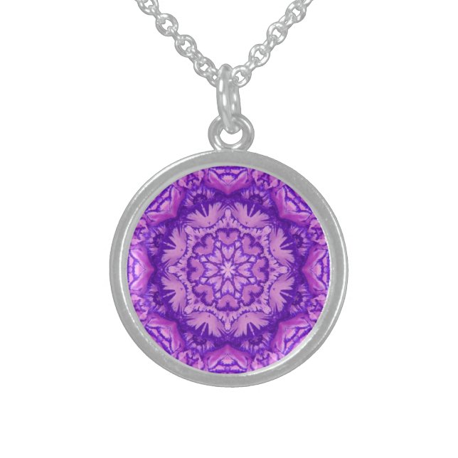 Purple and Lavender Victorian Floral Sterling Silver Necklace (Front)