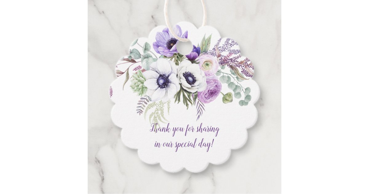 Purple And Lavender Watercolor Flowers Wedding Favor Tags Zazzle Com