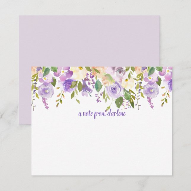 Purple and Lavender Watercolor Roses | Note Card (Front/Back)