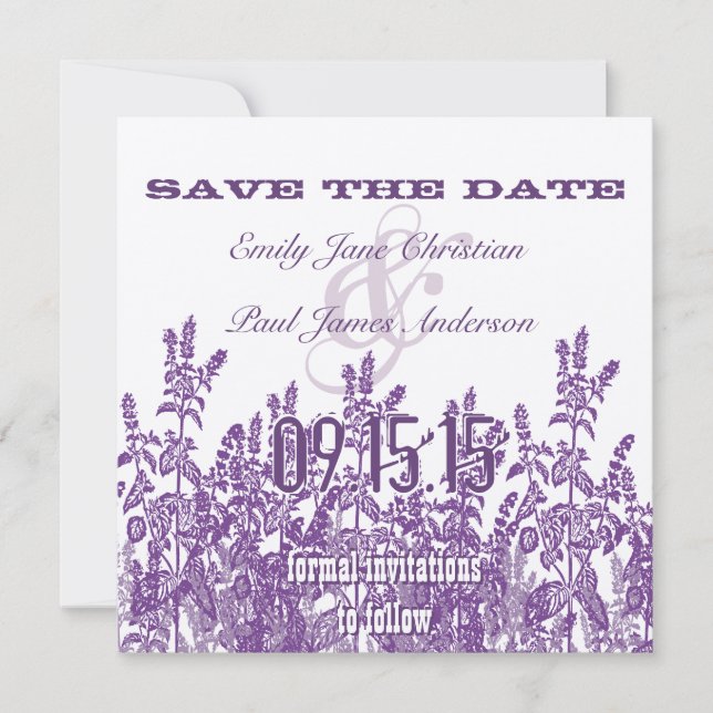 Purple and Lavender wild Flower Save the Date (Front)