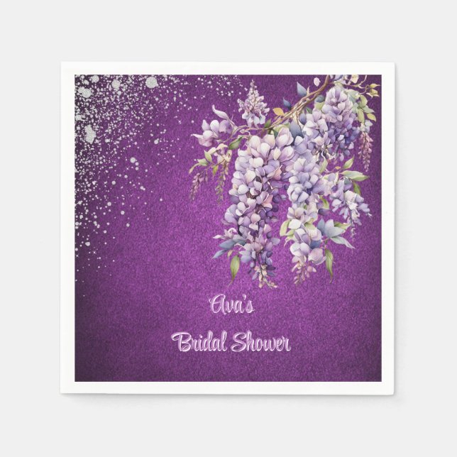 Purple and Lavender Wisteria Bridal Shower Napkins (Front)