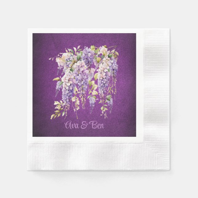 Purple and Lavender Wisteria Wedding Napkins (Front)