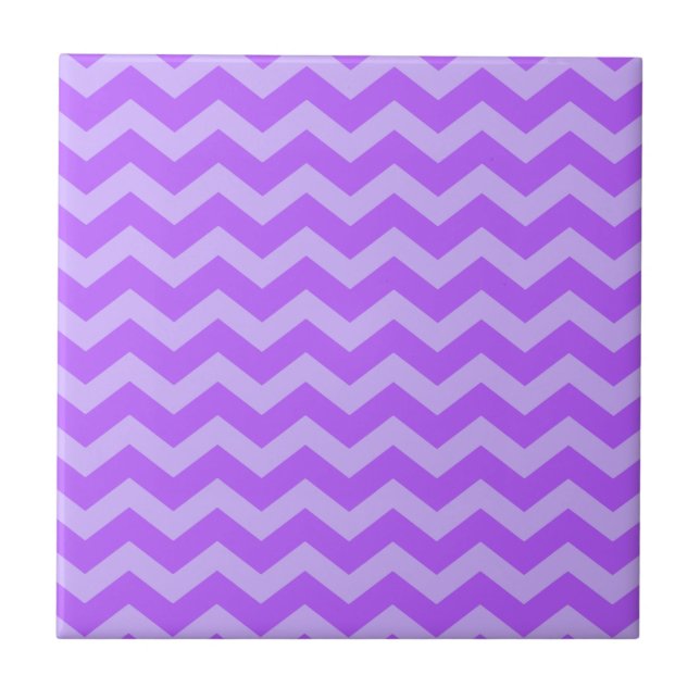 Purple and Lavender Zigzags Ceramic Tile (Front)
