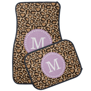 Purple and Leopard Print Custom Monogram Car Mat
