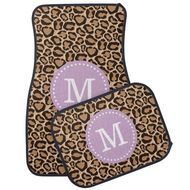 Purple and Leopard Print Custom Monogram Car Mat (Set)