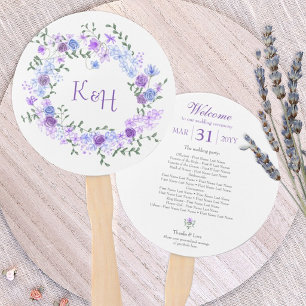 Purple and Light Blue Rose Wreath Wedding  Hand Fan