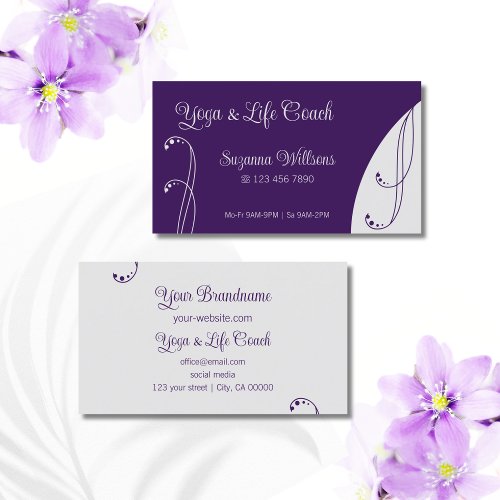 Purple and Light Gray Ornamental Squiggled Ornate Business Card