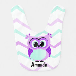 Purple and lilac baby owl cartoon bib
